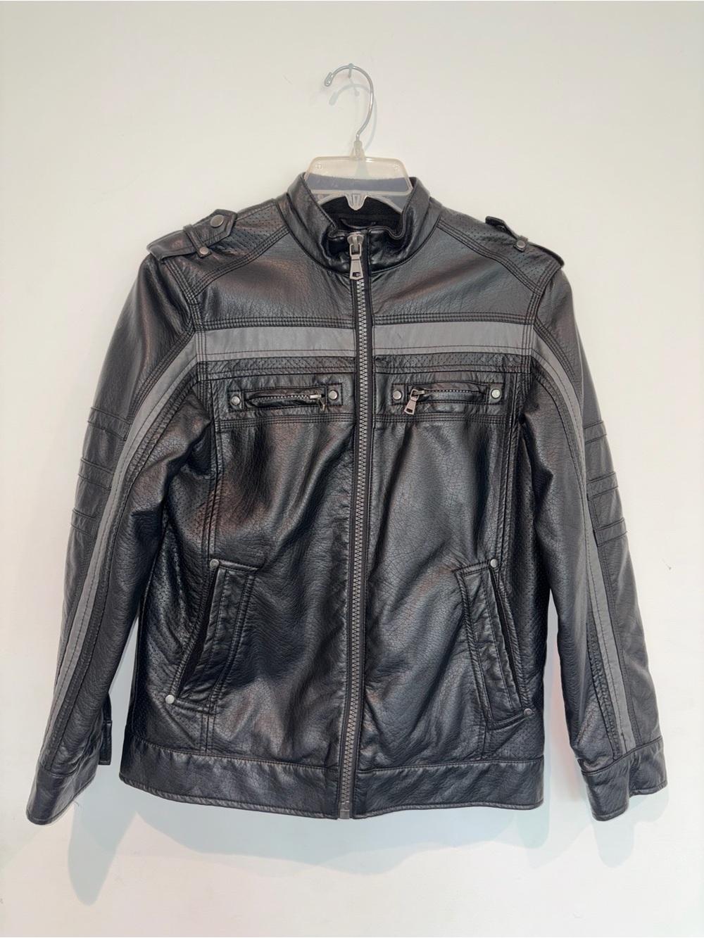 Women’s Black Faux Leather Motorcycle  Zip-Up Jacket